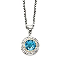 925 Sterling Silver Bezel Polished Lobster Claw Closure With 14k Diamond and Blue Topaz Necklace Jewelry Gifts for Women