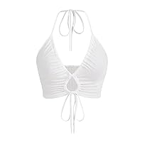 SOLY HUX Women's Y2k Cut Out Tie Backless Crop Halter Top Drawstring Summer Outgoing Camisole