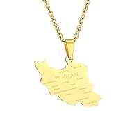Iran Map and Flag Pendant Necklace - City Name World Map Ethnic Couple Flag Necklaces for Men Women Clavicle Chain