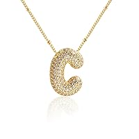 Z ZACHÉ 18k Gold Plated Dainty Cubic Zirconia Bubble Alphabet 26 A-Z Letter Necklace, Personalized Monogram Necklace,Balloon Initial Necklace Gifts for Women Girls