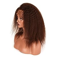 Front Lace Wigs 130% Density Kinky Straight Brazilian Hair 100% Remy Human Hair Wig Brown 18 inches