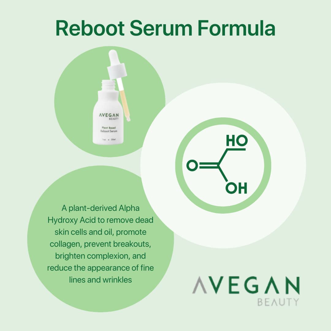 AVEGAN and Wellness Beauty Plant Based Reboot Serum Gentle Exfoliating Blemish Spot Treatment with Alpha and Beta Hydroxy Acid