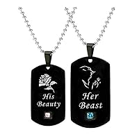 His Queen Her King Couple Necklace His Hers Stainless Steel Crown Tag Pendant, Christmas Anniversary Valentines Gift for Lover