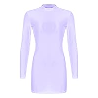Women's Sexy Oil Glossy Shiny Semi Sheer Micro Mini Dress Bodycon Sexy Tight T-Shirt Pencil Dress Light_Purple A X-Large