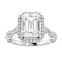 Siyaa Gems 3 CT Emerald Diamond Moissanite Engagement Rings Wedding Ring Eternity Band Solitaire Halo Hidden Prong Silver Jewelry Anniversary Promise Ring Gift