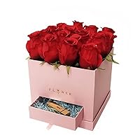 BBJ WRAPS Flower Arrangement Box Empty with Drawer Square Floral Bouquet Packaging Gift Boxes for Florist Supplies, Valentine's Day Mother's Day, 7.9 x 7.9 x 7.4 inches - 1 Count (Pink)