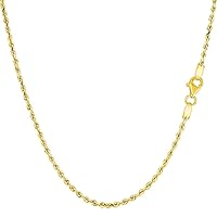 The Diamond Deal 14k REAL Yellow Gold 1.50mm,2mm Or 2.5mm Thick Shiny Hollow Rope Chain Necklace for Pendants and Charms with Lobster-Claw Clasp (16