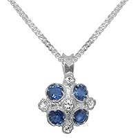 925 Sterling Silver Synthetic Cubic Zirconia & Natural Sapphire Womens Vintage Pendant & Chain - Choice of Chain lengths