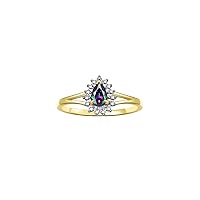14K Yellow Gold Halo Ring: Diamonds & 6X4MM Pear-Shaped Gemstone - Women's Jewelry - Elegant Diamond Ring Sizes 5-11