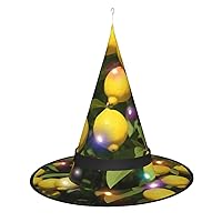 Musical Notation Print Pattern Print Halloween Cone Witch Hat with Led Light, Wizards Hat Halloween Party Accessories.