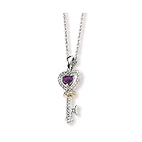 925 Sterling Silver Lobster Claw Closure and 14K Amethyst and Diamond Key Necklace 17 Inch Measures 4mm Wide Jewelry Gifts for Women