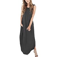 Spring Dresses for Women 2024 Wedding Guest Sleeves, Classic Solid Color Sleeveless Casual Dress with Pockets