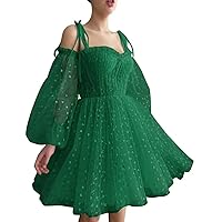 Puffy Sleeve Homecoming Dresses Teens Short Sparkly Starry Tulle Prom Dress Ball Gown Formal Evening Dress