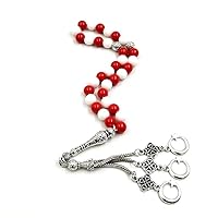 Tasbih 8mm 33 beads Red stone with white ceramic turkish style muslim prayer beads bracelet Ramadan Eid gift