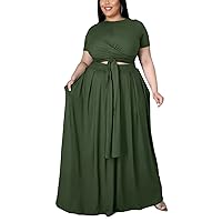 Womens Sexy Plus Size 2 Piece Dress Outfits Short Sleeve Bandage Wrap Empire Crop Tops and Skirt Sets