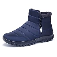 Men's Waterproof Warm Cotton Zipper Snow Ankle Boots,Winter Warm Slip On Thick Plush Booties,Waterproof Ankle Boots for Men (Color : Blue, Size : 8)