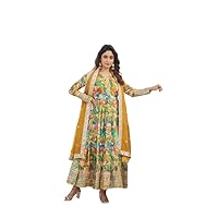 Women's Russian Silk Ethnic Beautiful Gown with Dupatta - CLHB_4