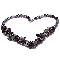 JYX 7-8mm Black Round Freshwater Pearl with Amethyst Crystal Necklace 19