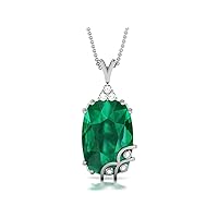 Emrald Cut Shape Lab Made Emerald 925 Sterling Silver Pendant Necklace with Cubic Zirconia Link Chain 18