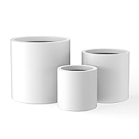 Kante RC0119ABC-C80011 Set of 3 Lightweight Concrete Modern Cylinder Outdoor Planters, 15.8, 12.9 and 9.8 Inch Diameter, Pure White