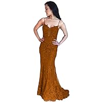 Women's Spaghetti Strap V Neck Prom Dress Mermaid Lace Formal Dress