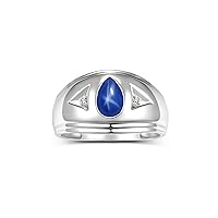 Rylos Mens Rings 14K White Gold Ring Timeless Pear Shape Tear Drop Cabochone Color Stone Gemstone & Natural Diamond Rings; Rings For Men Men's Rings Gold Rings Sizes 8,9,10,11,12,13 Mens Jewelry