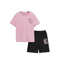 Floerns Boy's 2 Piece Outfits Tropical Print Crewneck Short Sleeve Tee Shirts with Track Shorts Sets
