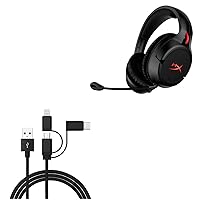 BoxWave Cable Compatible with HyperX Cloud Flight Wireless - AllCharge 3-in-1 Cable for HyperX Cloud Flight Wireless - Jet Black