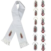 Christening Baptism White Satin STOLE SCARF with Color Embroidery Lady Guadalupe