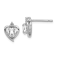925 Sterling Silver Polished Open back Post Earrings White Topaz and Diamond Earrings Measures 10x7mm Wide Jewelry for Women