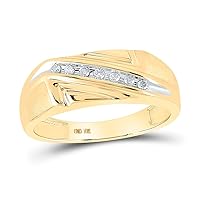 The Diamond Deal 10kt Yellow Gold Mens Round Diamond Wedding Diagonal Row Band Ring 1/8 Cttw