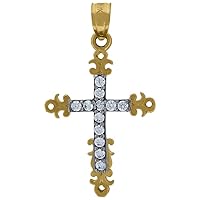 10k Gold CZ Cubic Zirconia Simulated Diamond Unisex Cross Height 28.4mm X Width 16mm Religious Charm Pendant Necklace Jewelry for Women