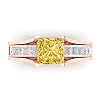 Clara Pucci 3.5ct Princess Cut Solitaire Yellow Simulated Diamond Designer Art Deco Statement Wedding Sliding Ring Band Set 18K Rose Gold