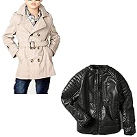LJYH Big Boys' Classic Peacoat Hooded Children Fall Toggle Trench Dress Coats Beige 5-6 years Boys Bomber Faux Leather Jackets Children Collar Motorcycle Coats Black 5/6yrs