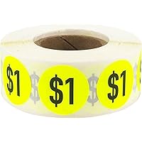 $1 Price Stickers Fluorescent Yellow .75 Inch Round Circle Dots 500 Total Adhesive Stickers