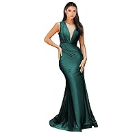 V Neck Satin Bridesmaid Dresses Mermaid Prom Dresses Ruched Formal Evening Party Gown