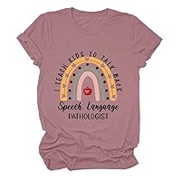Speech Language Pathologist T Shirts Women Rainbow Graphic Tees SLP Gift Funny Letter Shirts Top