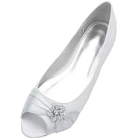 Womens Wedding Rhineston Flats Peep Toe Slip On Bride Bow Shoes