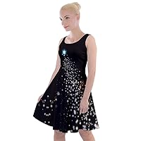 CowCow Womens Starry Night Sky Moon Stars Space Constellations Planets Mrs Frizzle Knee Length Skater Dress