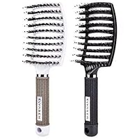 Boar Bristle Hair Brush, Hair Brush Vent Hair Brush for Long, Thick, Thin, Curly & Tangled Hair Women & Men (White & Black)