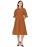 Short Sleeves Round Neck Tiered Solid Cotton Dress -Women's Casual Dress
