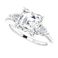 Moissanite Engagement Rings for Women 925 Silver White Gold Imitation Diamond Engagement Ring, Adjustable Flower Four Claw Ring, Moissanite Diamond Wedding Band
