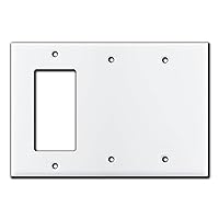 Three Gang Two Blank Metal Light Switch Plate | White GFI Cover Triple 3 Gang Rocker Decorative Smooth for GFCI Outlet Receptacle (Two Blanks)