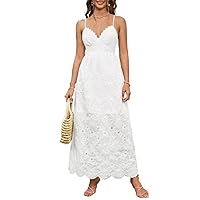 Dresses for Women Women's Dress Solid Tie Backless Eyelet Embroidery Cami Dress Dresses