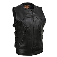 Milwaukee Leather Women's Black SWAT Style Club Style 'Basher' Motorcycle Leather Vest MLL4501