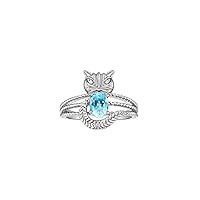 Rylos CAT Ring: 7X5MM Oval Gemstone & Diamonds - Sterling Silver Birthstone Jewelry for Women - Sizes 5-13 Available.