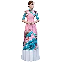 Long Cheongsam Traditional China Style Party Qipao Robe Oriental Womens Elegant Evening Dress Size