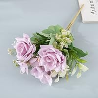 5Head Tea Rose Artificial Flower Bouquet Hand Imitation Flower Wedding Decoration Bouquet Rose Decoration Purple