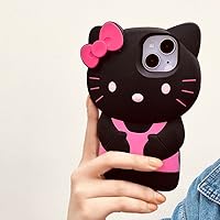 Cat Case 3D Cartoon Animal Cover,Kids Girls Animated Fun Kawaii Soft Funny Unique Character Cases (for iPhone 13 Pro Max,Black/Pink)