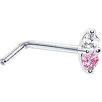 Body Candy Solid 14k White Gold Clear Pink 1.5mm CZ Marquise L Shaped Nose Stud Ring 18 Gauge 1/4